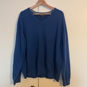 Lands’ End Blue 100% Supima Cotton V-Neck Long Sleeve Preppy Sweater Men’s XXL